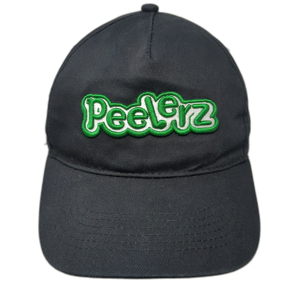 AMOS Peelerz 5 Panel Black Hat One Size Slideback Adjustable Embroidered Cotton